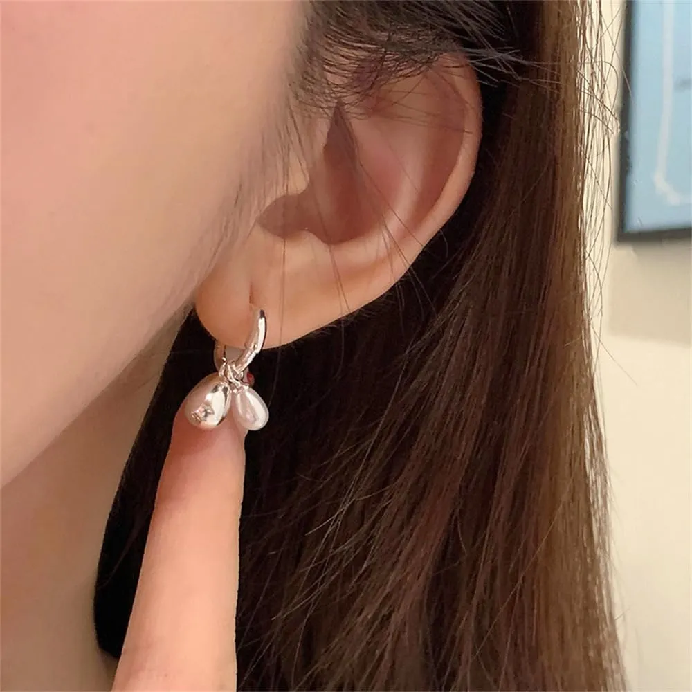 Teardrop Pearl Double Dangle Hoop Earring for Women Geometry Huggie Hoops Earrings Minimalist Waterdrop Dangling Drop Charm Earrings