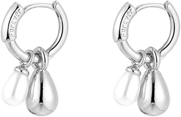 Teardrop Pearl Double Dangle Hoop Earring for Women Geometry Huggie Hoops Earrings Minimalist Waterdrop Dangling Drop Charm Earrings