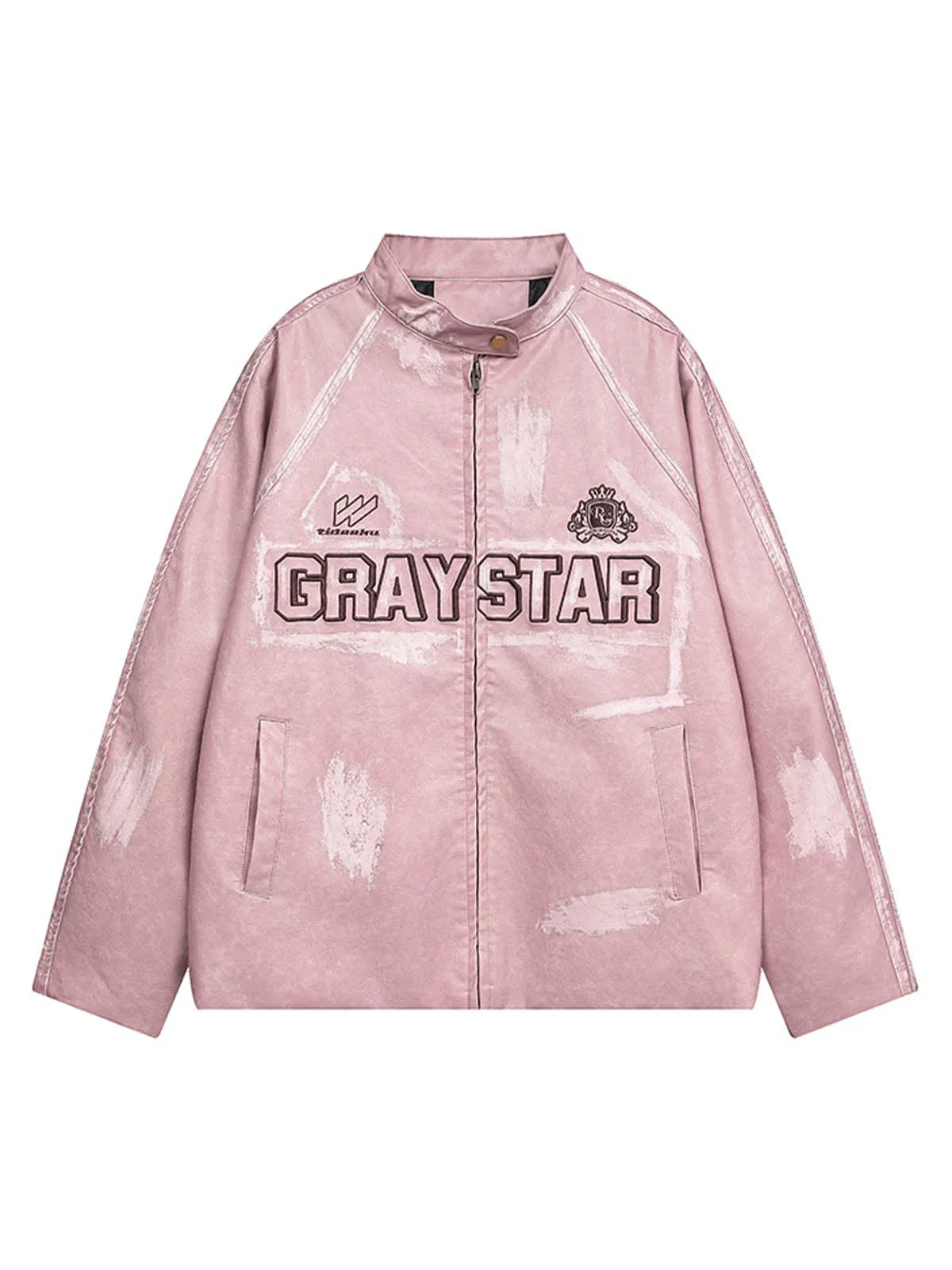 Thesupermade Printed Letter Leather Jacket