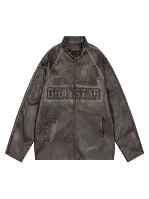 Thesupermade Printed Letter Leather Jacket