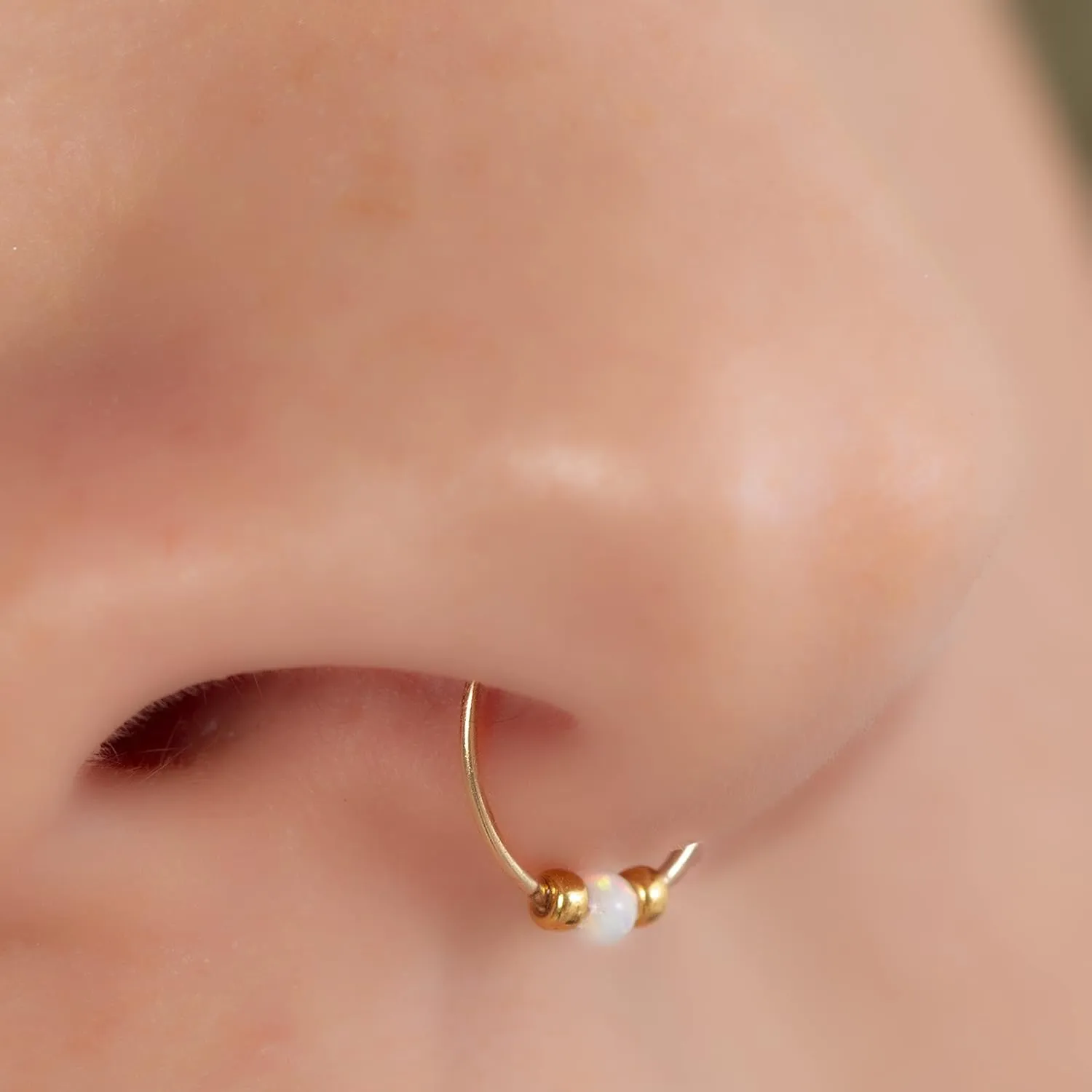Thin Septum Gold Ring 24G Tiny Septum Hoop For Women, white opal 14k gold filled septum piercing rings 8mm nose jewelry