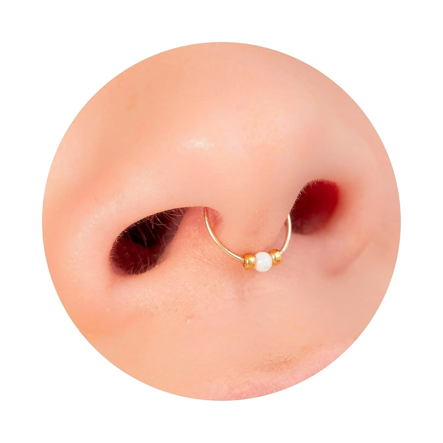 Thin Septum Gold Ring 24G Tiny Septum Hoop For Women, white opal 14k gold filled septum piercing rings 8mm nose jewelry