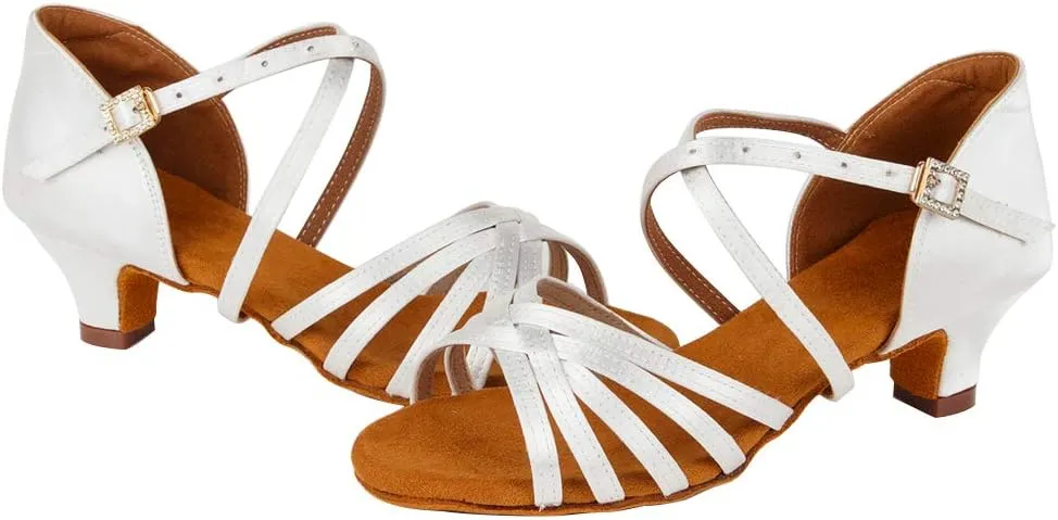 TINRYMX Latin Dance Shoes for Women Silk Satin Open Toe Ballroom Salsa Bachata Practice Dance Shoes, ZS213/XGG