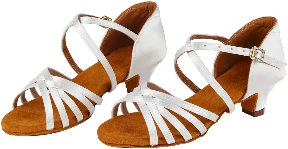 TINRYMX Latin Dance Shoes for Women Silk Satin Open Toe Ballroom Salsa Bachata Practice Dance Shoes, ZS213/XGG