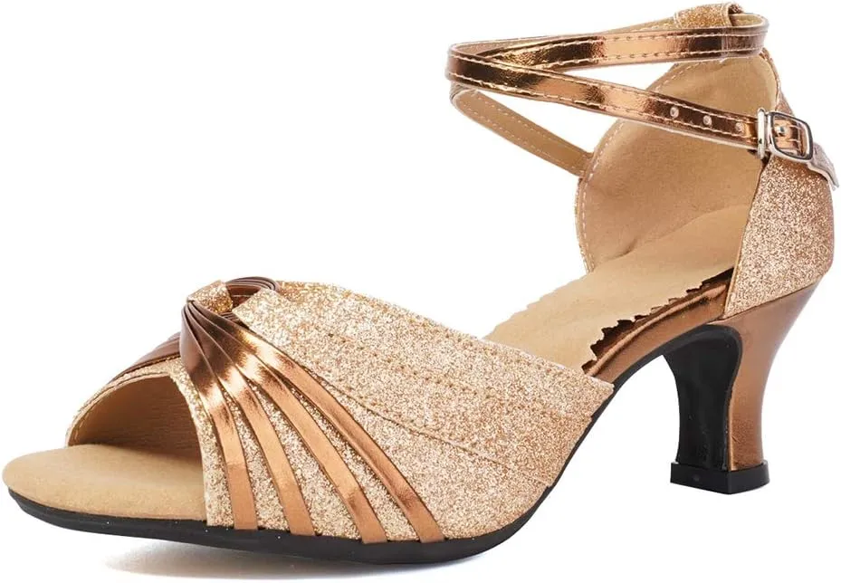 TINRYMX Women Latin Dance Shoes Open Toe Ballroom Salsa Tango Dancing Shoes, Model DY-08-5.5