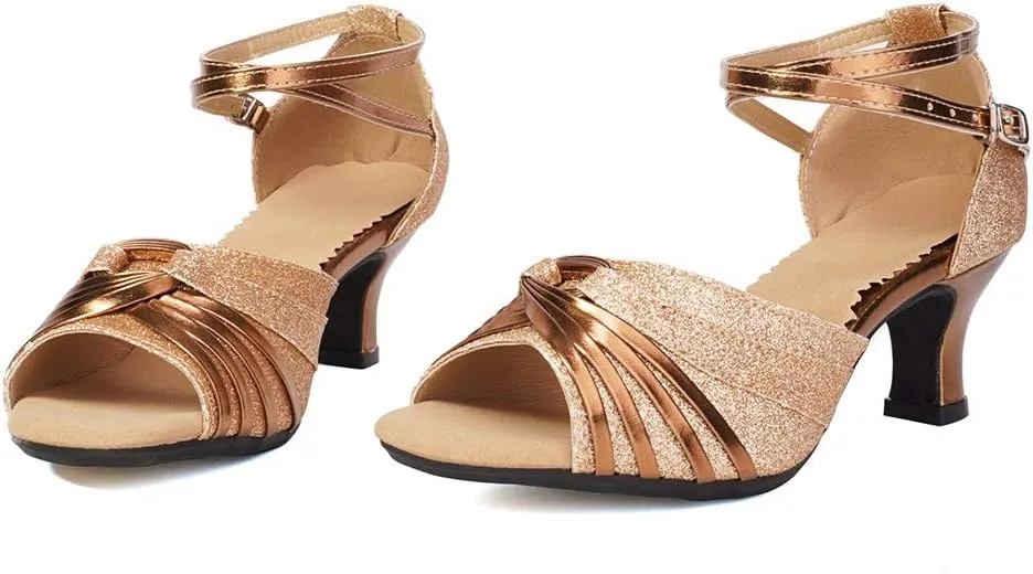 TINRYMX Women Latin Dance Shoes Open Toe Ballroom Salsa Tango Dancing Shoes, Model DY-08-5.5