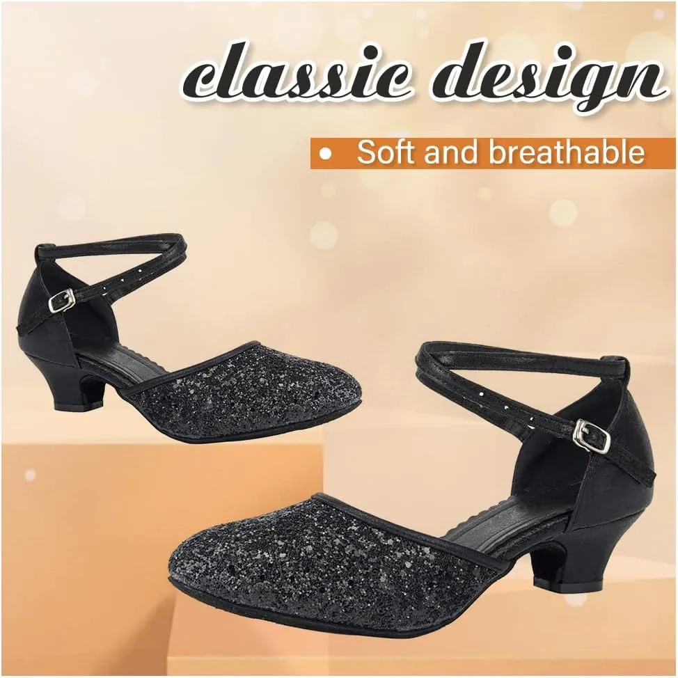TINRYMX Womens Latin Dance Shoes Sequin Mesh Ballroom Salsa Tango Party Wedding Dance Shoes,Model-DY105