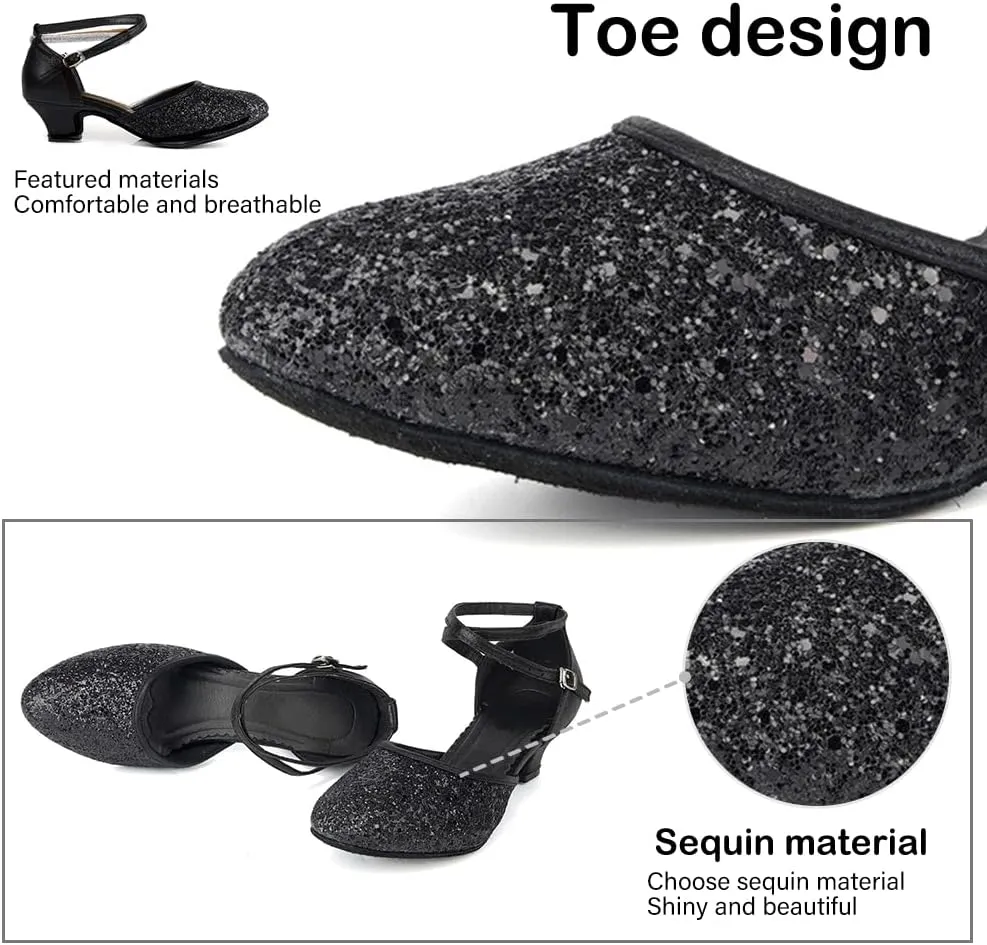 TINRYMX Womens Latin Dance Shoes Sequin Mesh Ballroom Salsa Tango Party Wedding Dance Shoes,Model-DY105