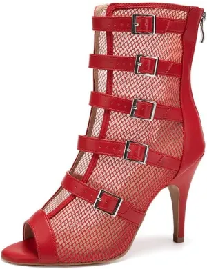 TINRYMX Womens Open Toe Latin Dance Boots Salsa Tango Performance Practice Ballroom Buckles Ankle Dance Shoes,Model-QJWY006