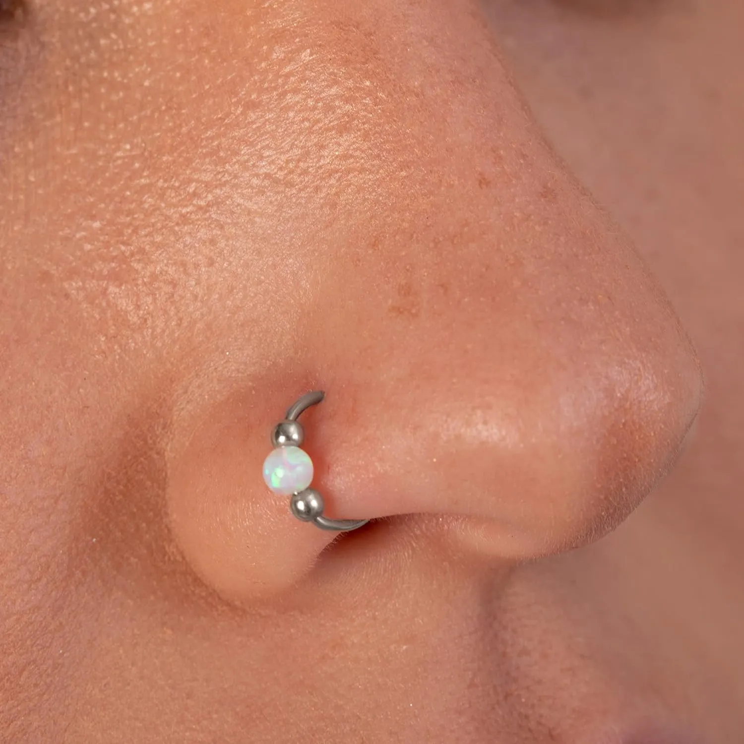 Tiny Pearl Nose Ring Hoop 20G - 925 Sterling Silver Nose Piercing Ring For Women 7mm Inner Diameter - White Pearl Nose Rings Handmade