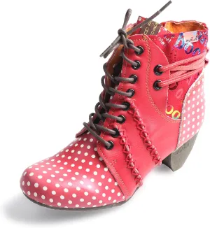TMA EYES Polka Dot LEather Women Boots With Moccasin Hand Stitching