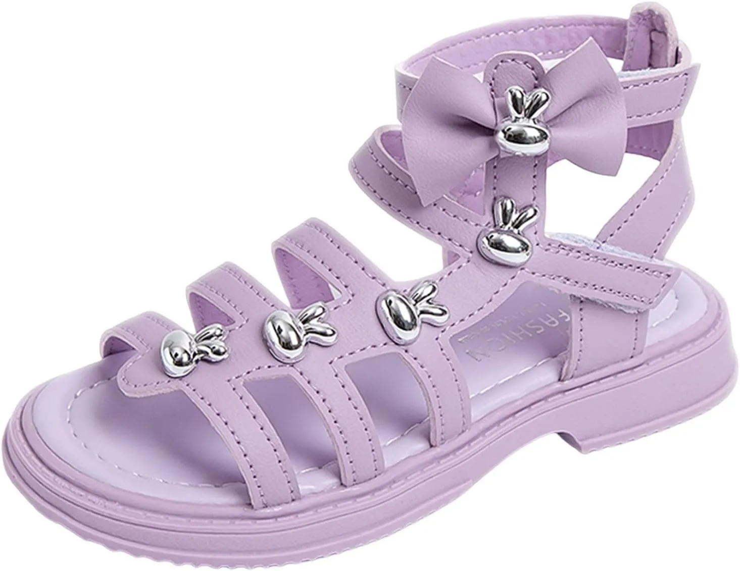Toddler Girls Gladiators Sandals Toddler/Little Kid Open Toe Strappy Dress Flat Sandals Big Kids Summer Roman Shoes (Purple, 3 Big Kids)