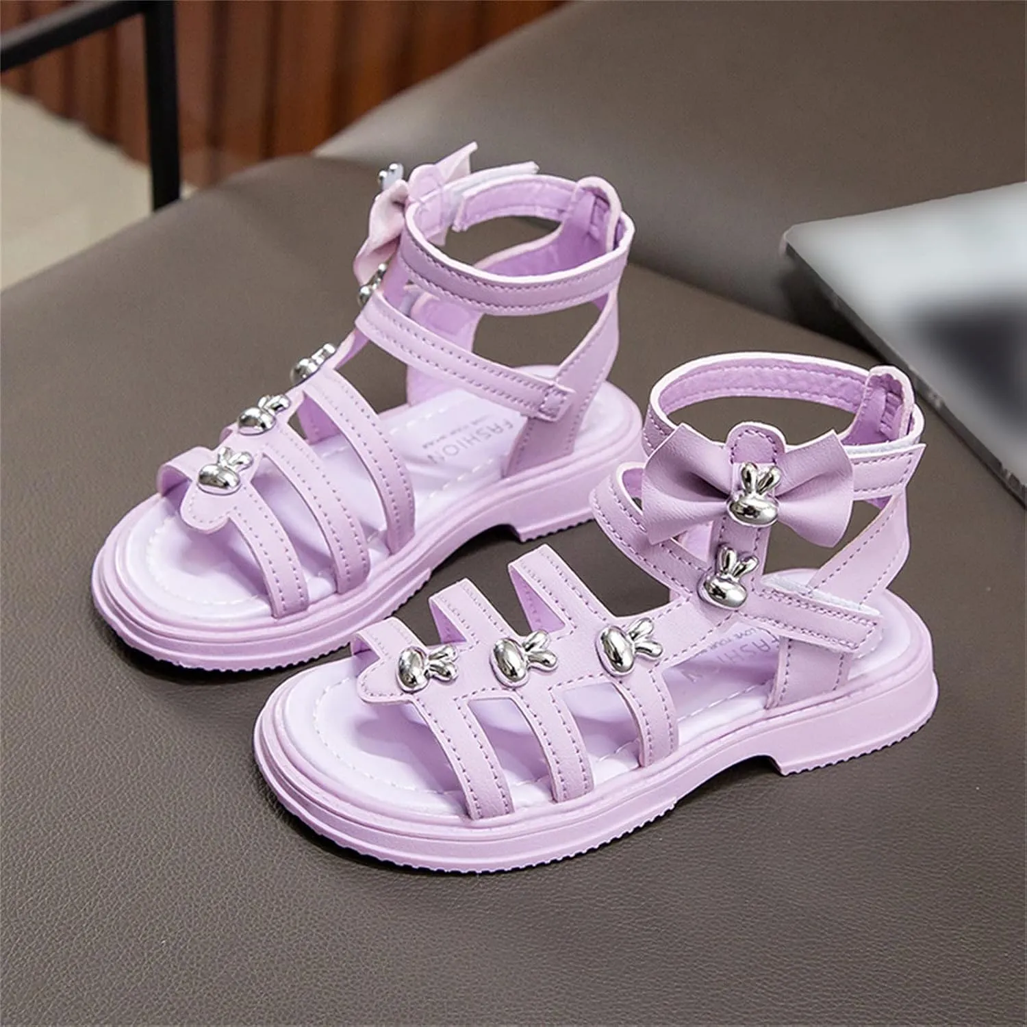 Toddler Girls Gladiators Sandals Toddler/Little Kid Open Toe Strappy Dress Flat Sandals Big Kids Summer Roman Shoes (Purple, 3 Big Kids)
