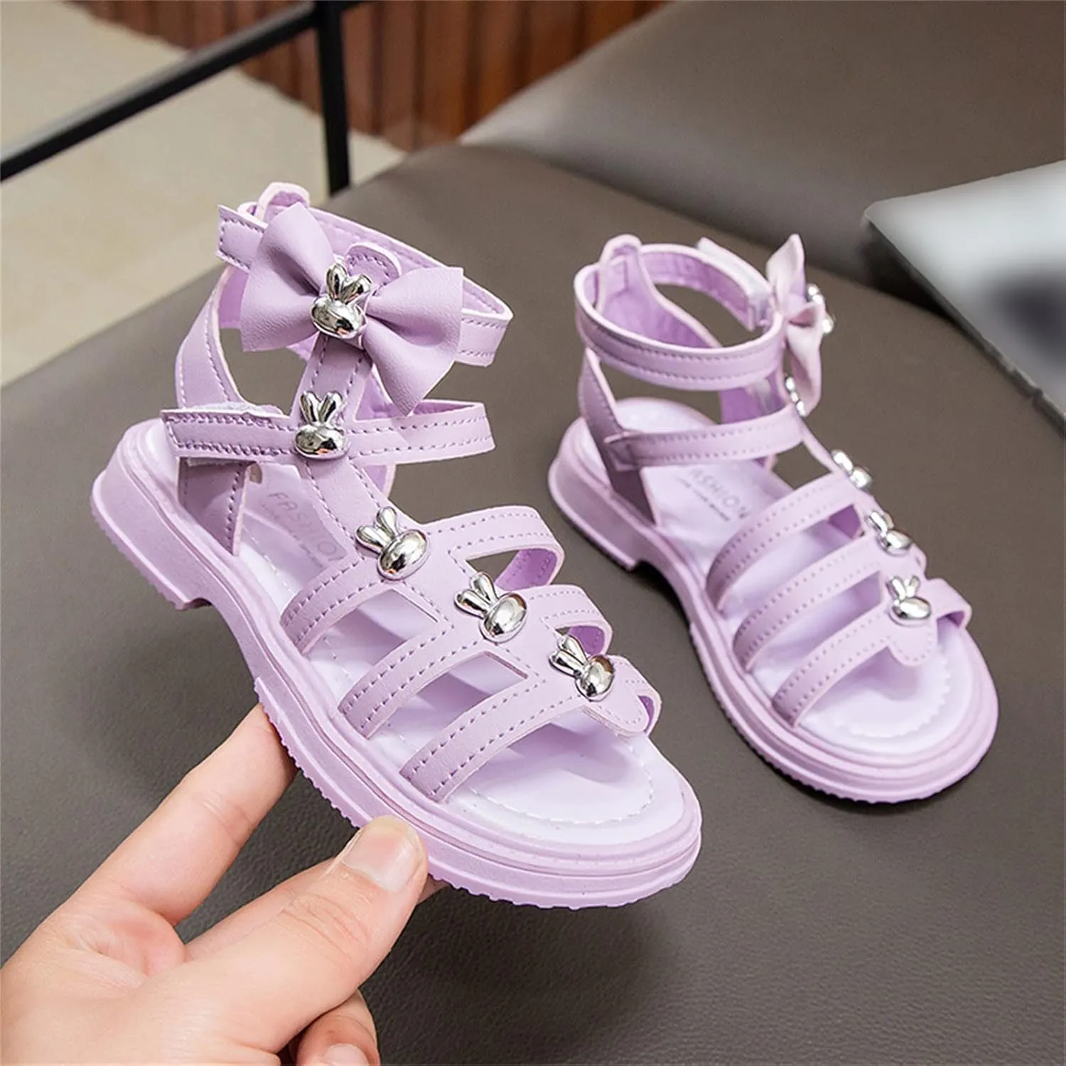 Toddler Girls Gladiators Sandals Toddler/Little Kid Open Toe Strappy Dress Flat Sandals Big Kids Summer Roman Shoes (Purple, 3 Big Kids)