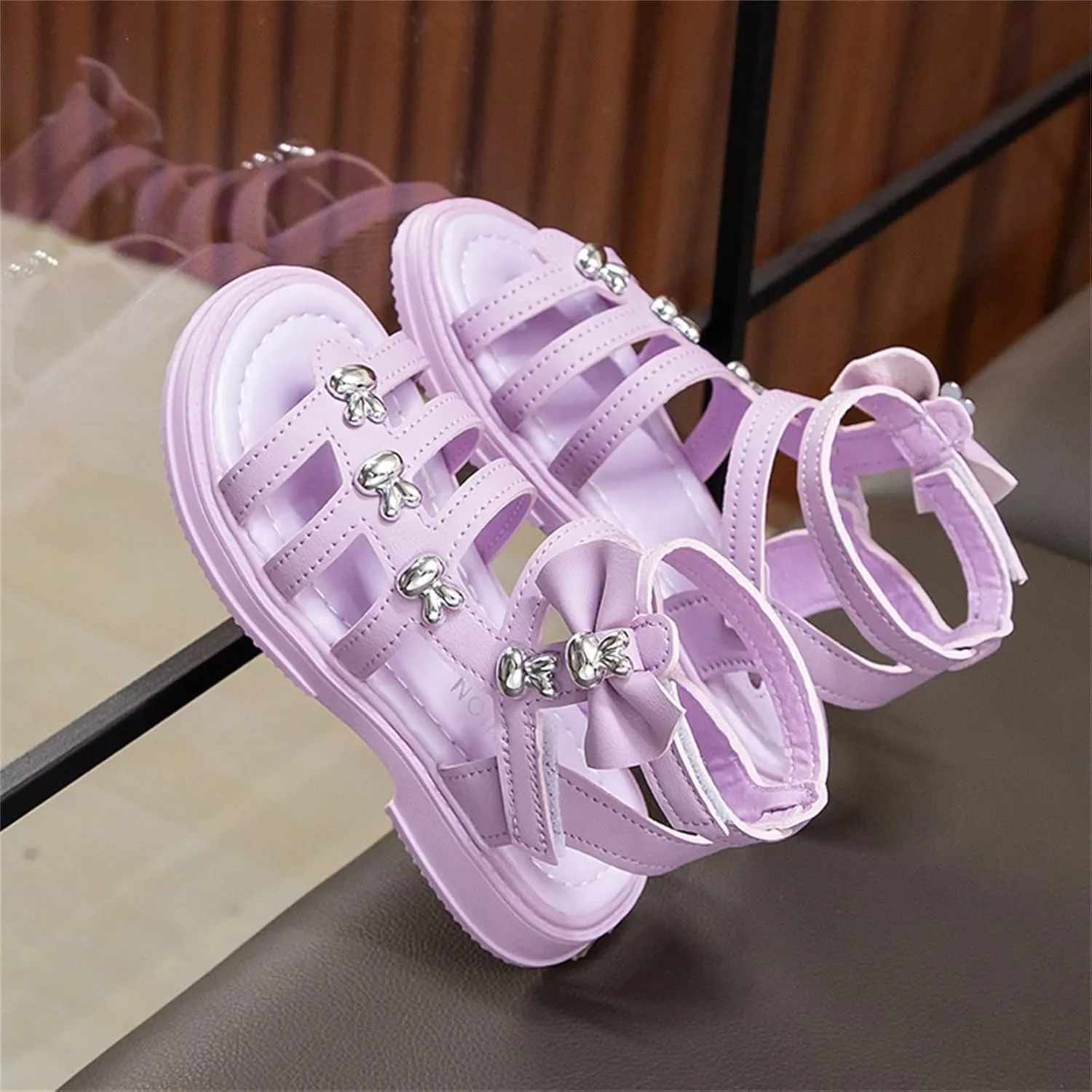 Toddler Girls Gladiators Sandals Toddler/Little Kid Open Toe Strappy Dress Flat Sandals Big Kids Summer Roman Shoes (Purple, 3 Big Kids)
