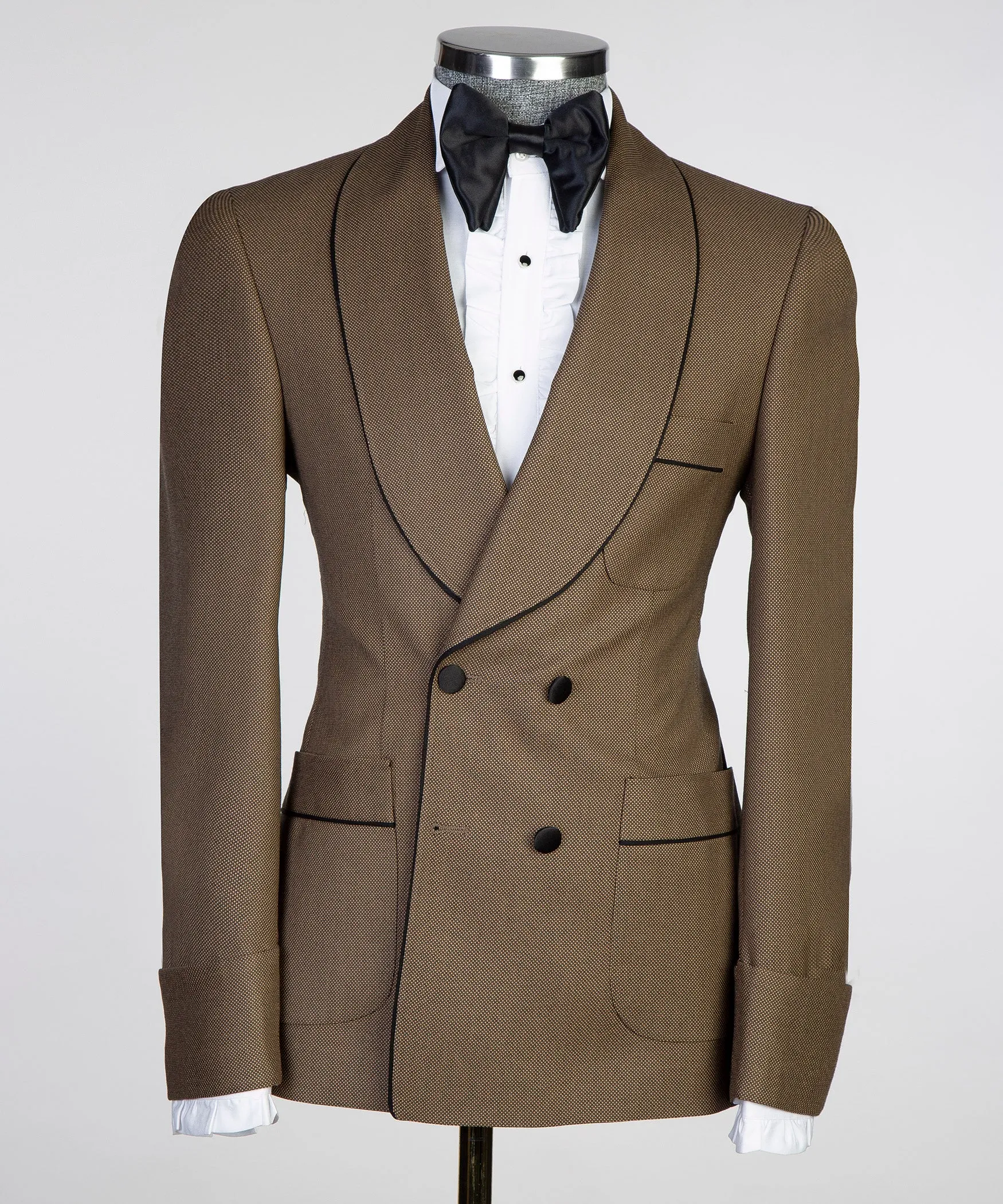 Two-Piece Belted Brown Silk-Wool Suit