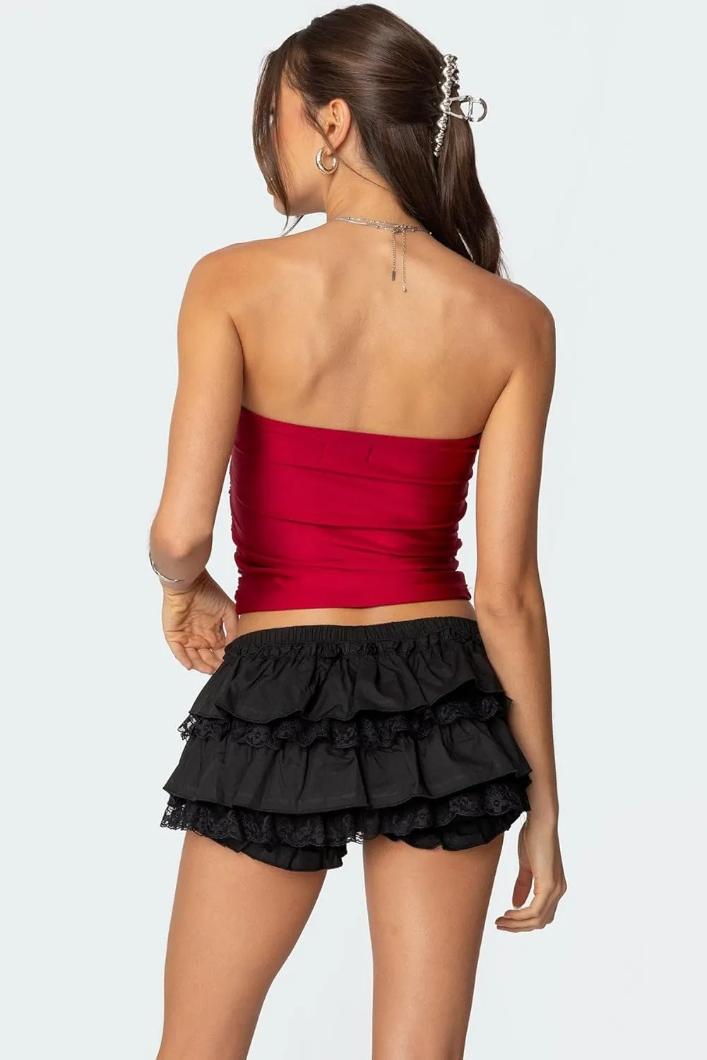 UAURORAO Women Cute Ruffle Bloomer Skirt Elastic Waist Layered Lace Mini Skort Puffy Pleated Aline Skater Skirts Shorts