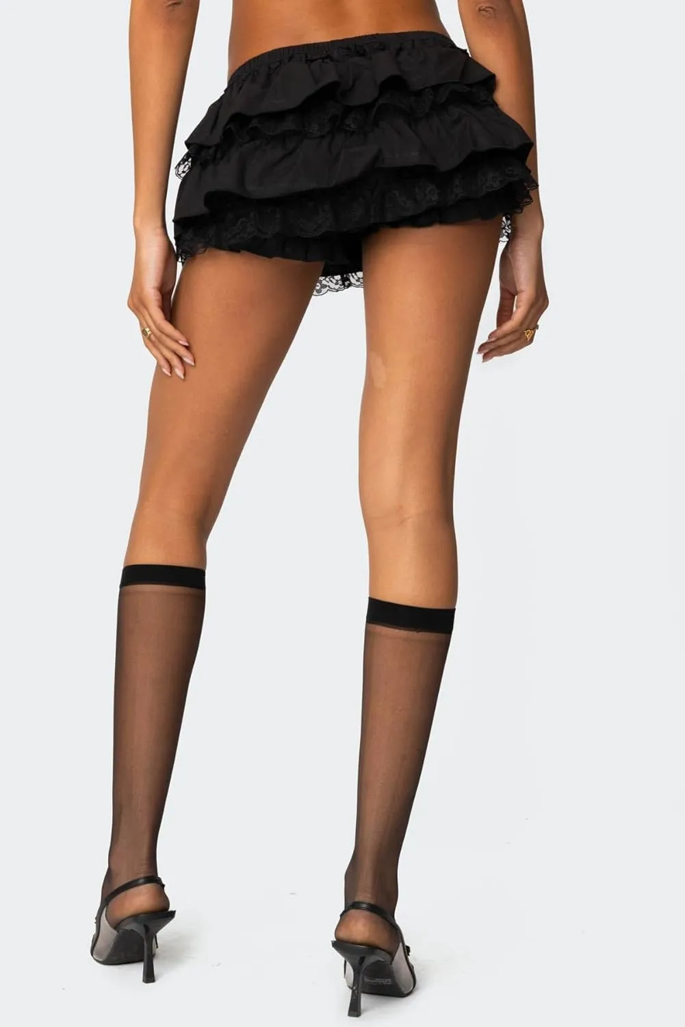 UAURORAO Women Cute Ruffle Bloomer Skirt Elastic Waist Layered Lace Mini Skort Puffy Pleated Aline Skater Skirts Shorts