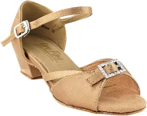 Very Fine Ballroom Latin Tango Salsa Dance Shoes for Girls - 1720G - 1.5 inch Heel-Brown Satin - Size - 1 M