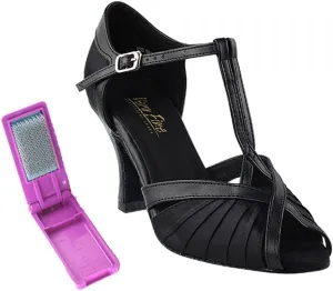 Very Fine Ballroom Latin Tango Salsa Dance Shoes for Women - 2707-2.5 Inch Heel and Foldable Dance Shoe Brush Bundle - Black Satin - Size - 5