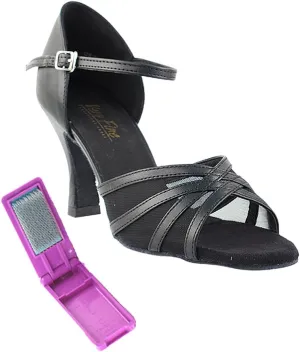 Very Fine Ballroom Latin Tango Salsa Dance Shoes for Women - 6027-2.5 Inches Heel and Foldable Dance Shoe Brush Bundle - Black Leather Black Mesh - Size - 8