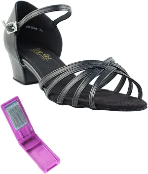 Very Fine Dance Shoes - Ladies Practice, Cuban Low Heel Ballroom Dance Shoes - 802-1.5-inch Heel and Foldable Brush Bundle - Black Leather - 8.5