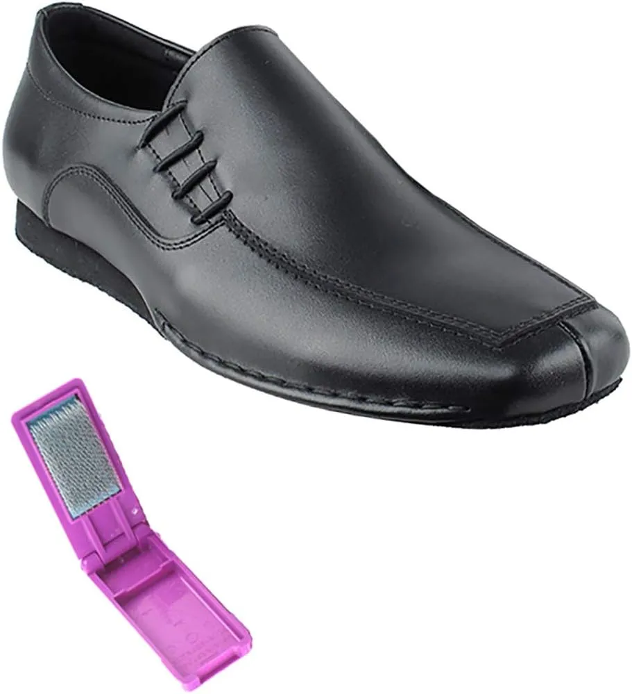 Very Fine Dance Shoes - Mens Latin, Rhythm, Waltz Ballroom Dance Shoes - SERO102BBX - Flat Heel and Foldable Brush Bundle - Black Leather - 8.5