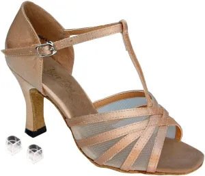 Very Fine Ladies Women Ballroom Dance Shoes EK16612 Brown Satin & Flesh Mesh 2.5" Heel (6M)