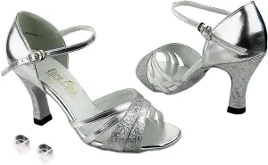 Very Fine Ladies Women Ballroom Dance Shoes EK6030 Silver Stardust & Silver Leather 2.5" Heel (7.5M)