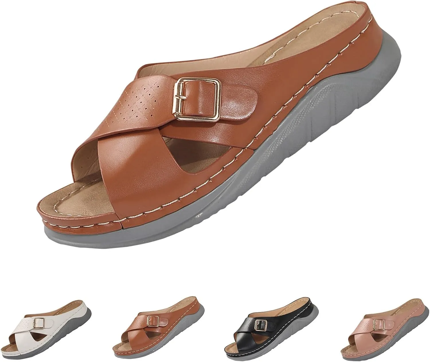 Wedge Sandals for Women Casual Summer Hollow Out Platform Orthopedic Sandals Slip On Beach Sandals Cross Strap Walking Shoes