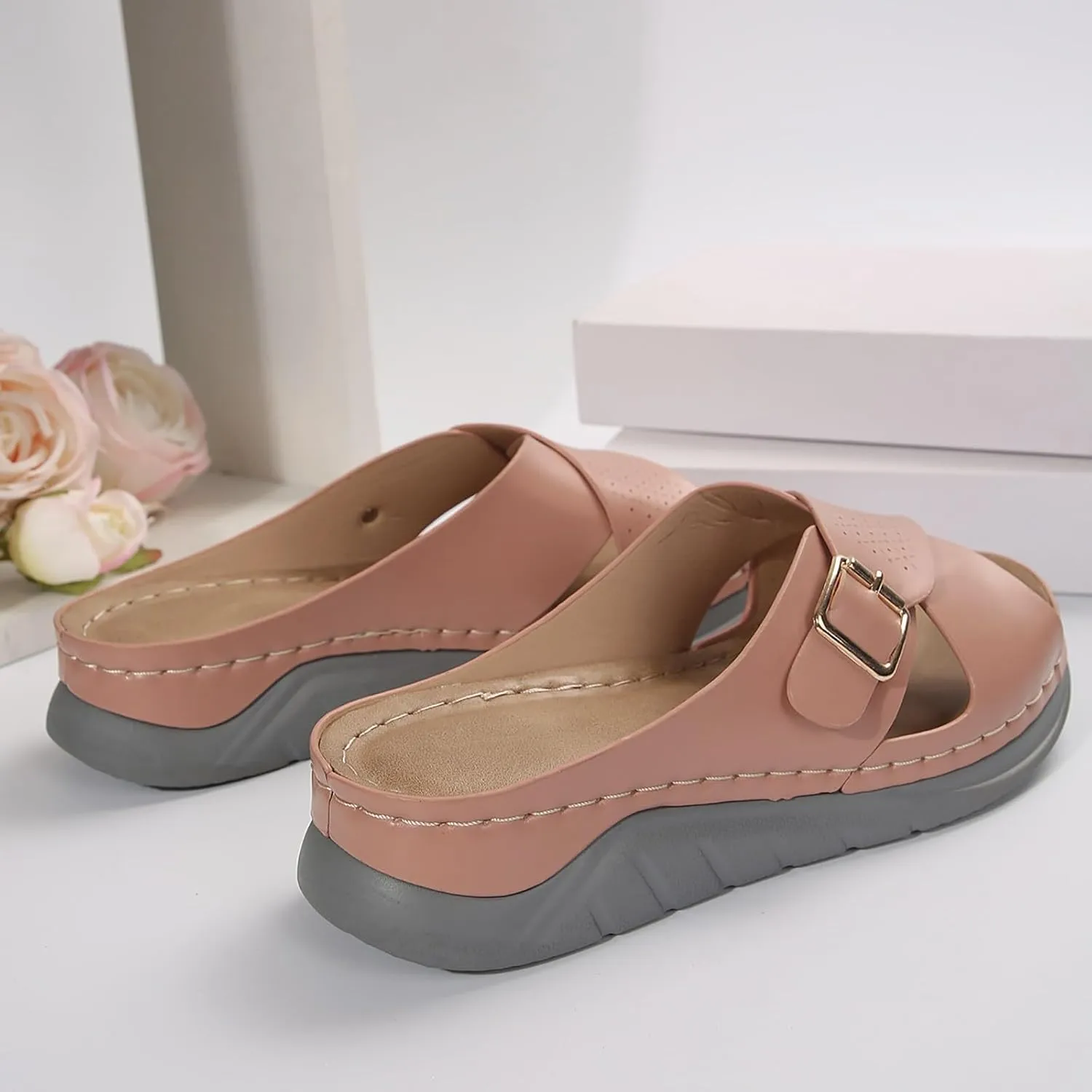 Wedge Sandals for Women Casual Summer Hollow Out Platform Orthopedic Sandals Slip On Beach Sandals Cross Strap Walking Shoes