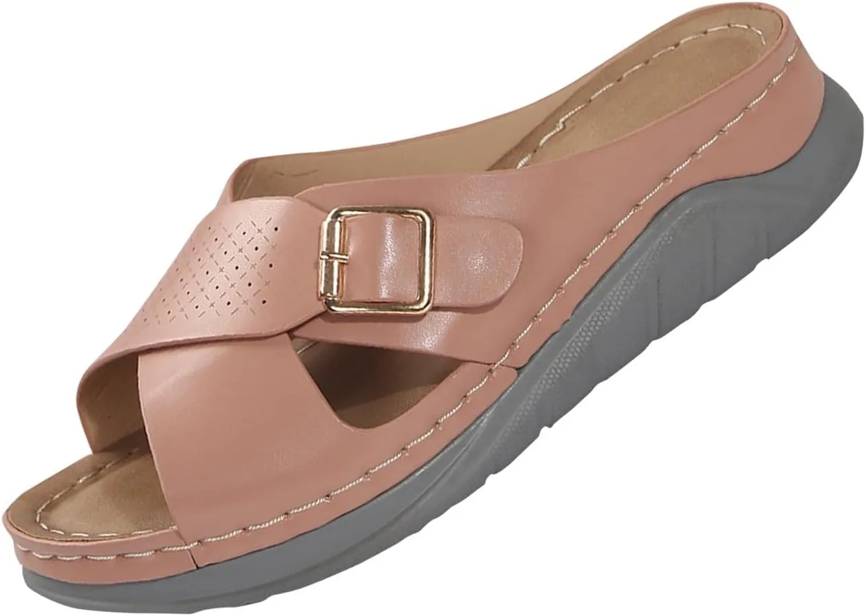 Wedge Sandals for Women Casual Summer Hollow Out Platform Orthopedic Sandals Slip On Beach Sandals Cross Strap Walking Shoes