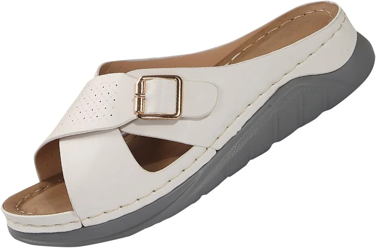 Wedge Sandals for Women Casual Summer Hollow Out Platform Orthopedic Sandals Slip On Beach Sandals Cross Strap Walking Shoes