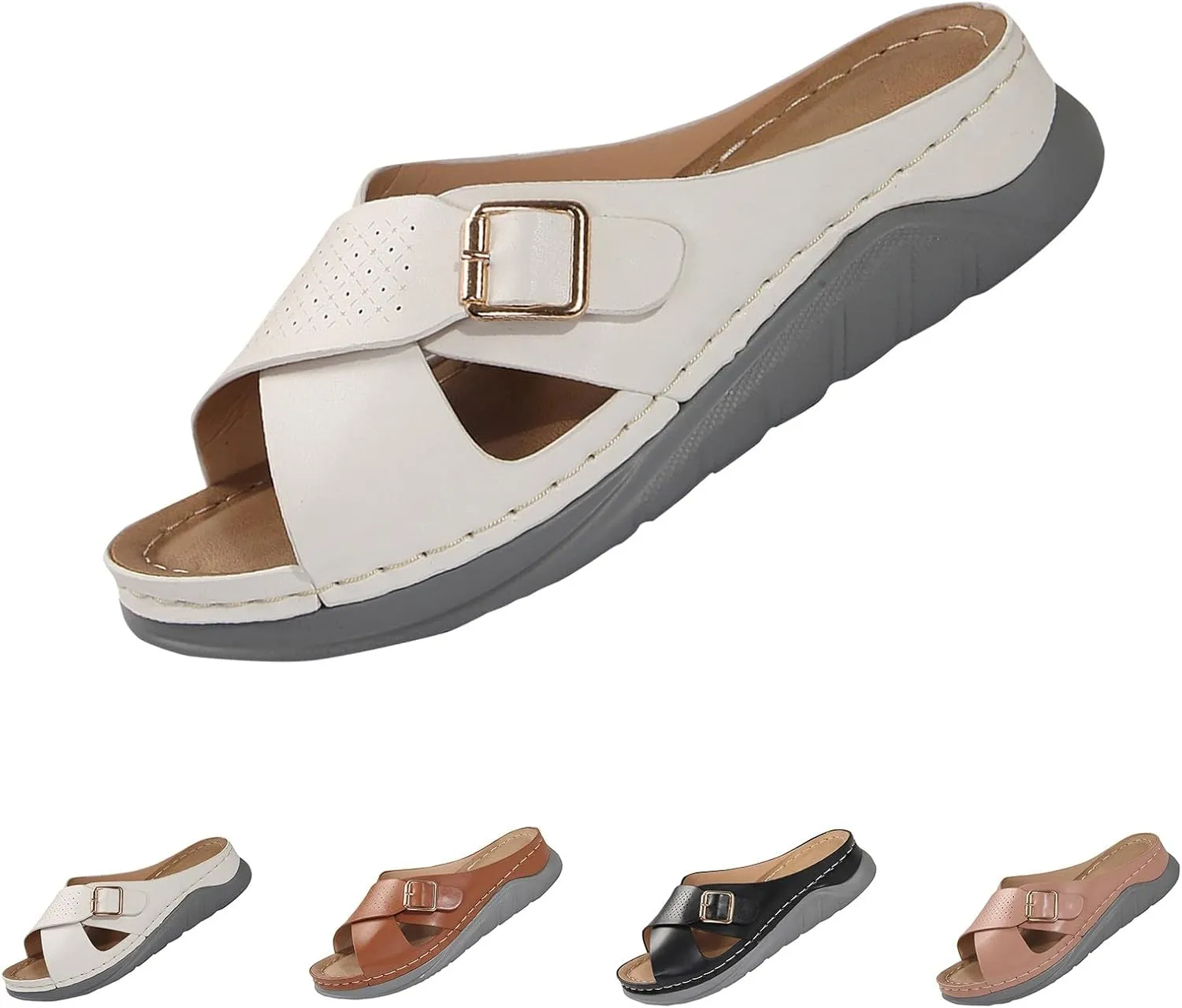 Wedge Sandals for Women Casual Summer Hollow Out Platform Orthopedic Sandals Slip On Beach Sandals Cross Strap Walking Shoes