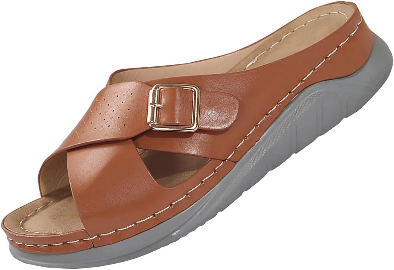 Wedge Sandals for Women Casual Summer Hollow Out Platform Orthopedic Sandals Slip On Beach Sandals Cross Strap Walking Shoes