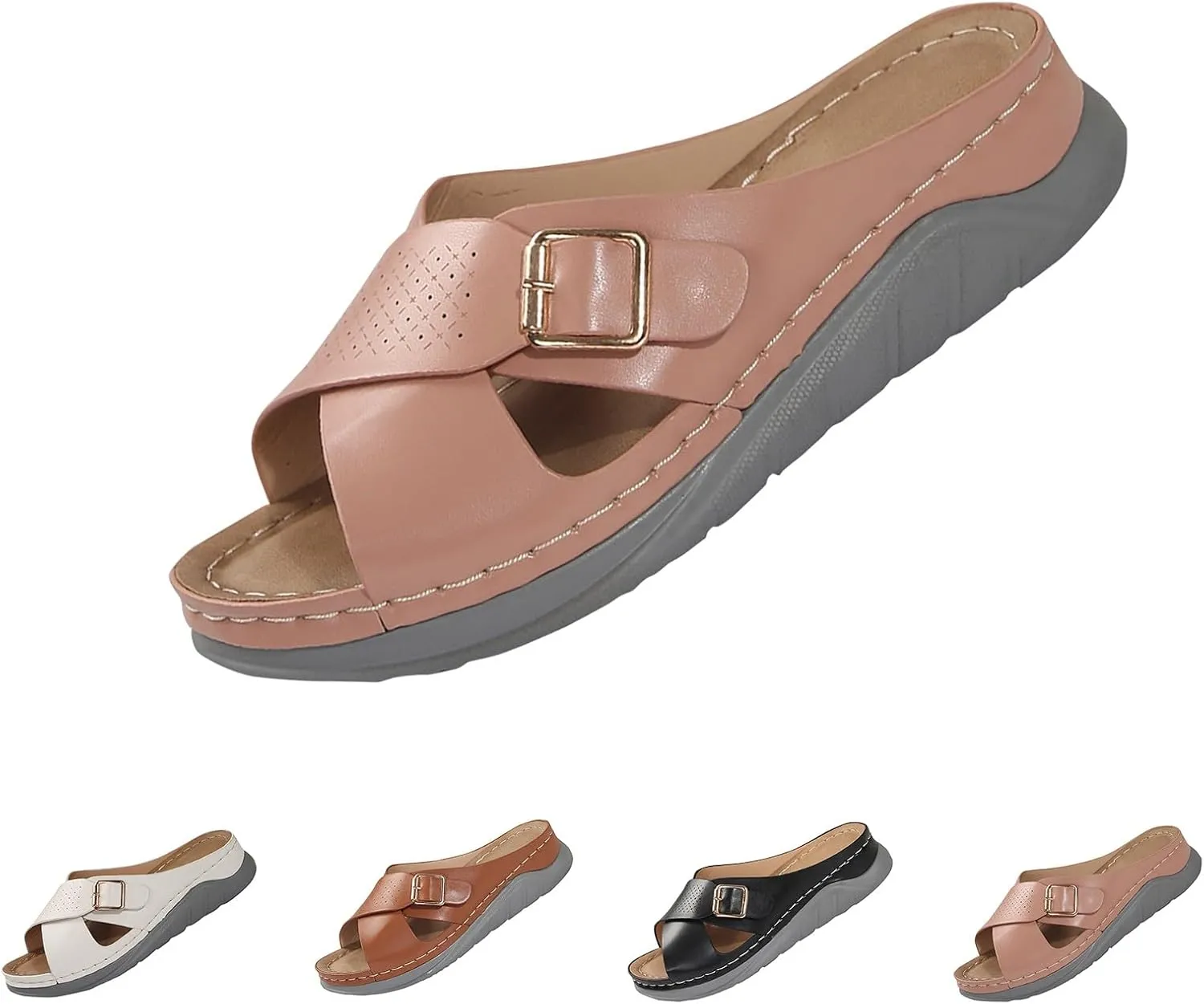 Wedge Sandals for Women Casual Summer Hollow Out Platform Orthopedic Sandals Slip On Beach Sandals Cross Strap Walking Shoes