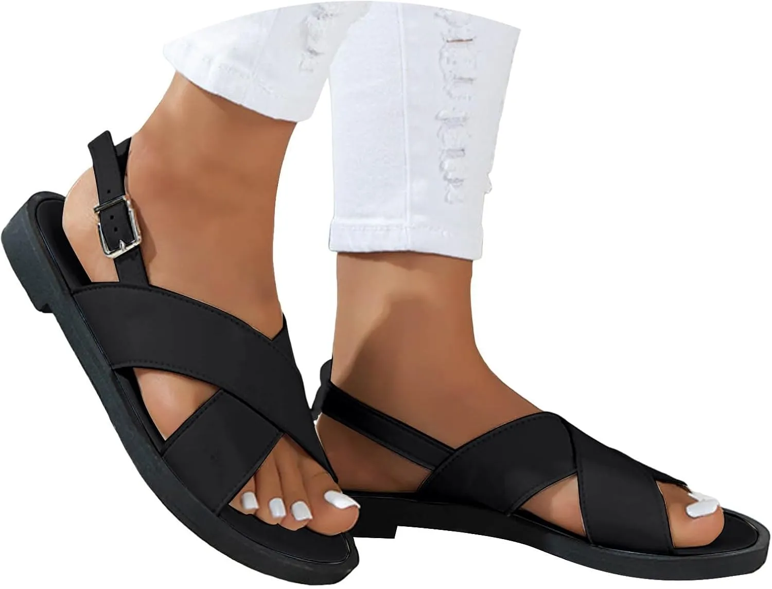 Wedge Sandals for Women Criss Cross Strap Women's Sandal Adjustable Back Strap Walking Hiking Flats Shoes