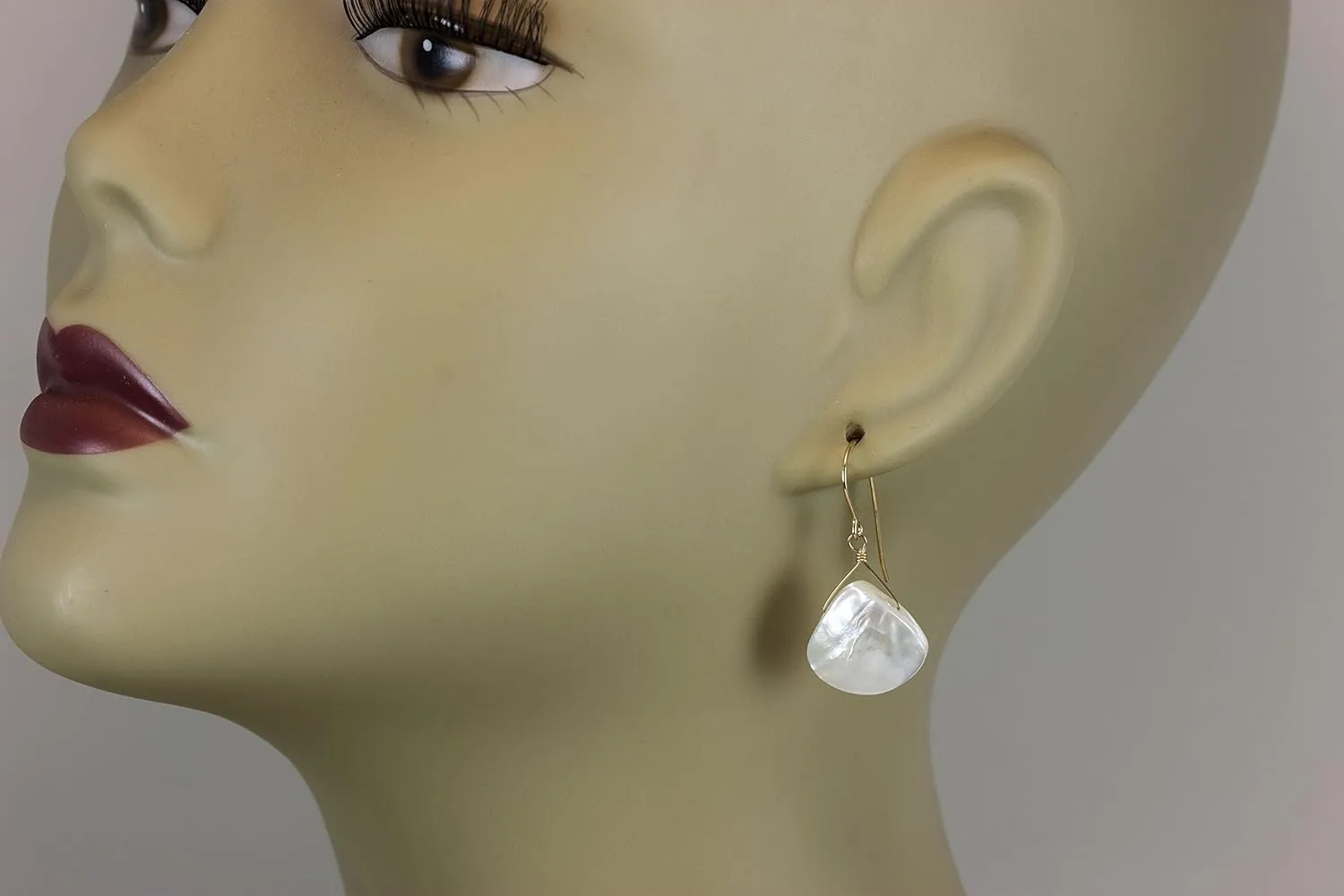 White Mother of Pearl Earrings Smooth Fat Simple MOP Tear Drops Everyday Dangles