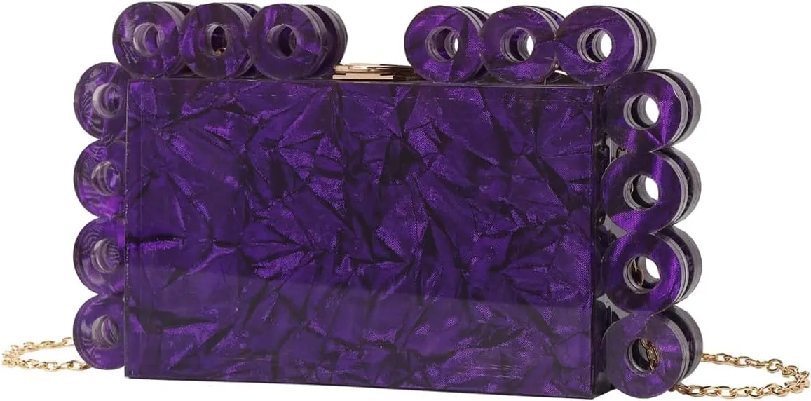 Women Acrylic Evening Bag Marbling Circle Decorated Clutch Purse Simple Shoulder Bag for Friends Wife Lover Parent