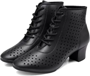 Women Ballroom Dance Shoes, Lace Up Performence Practice Dance Shoes Fashion High Top Jazz Boots