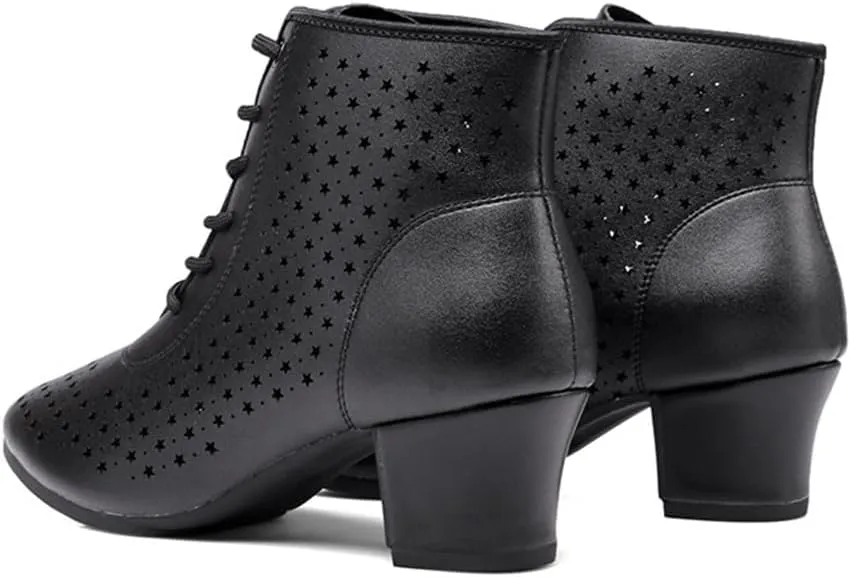 Women Ballroom Dance Shoes, Lace Up Performence Practice Dance Shoes Fashion High Top Jazz Boots