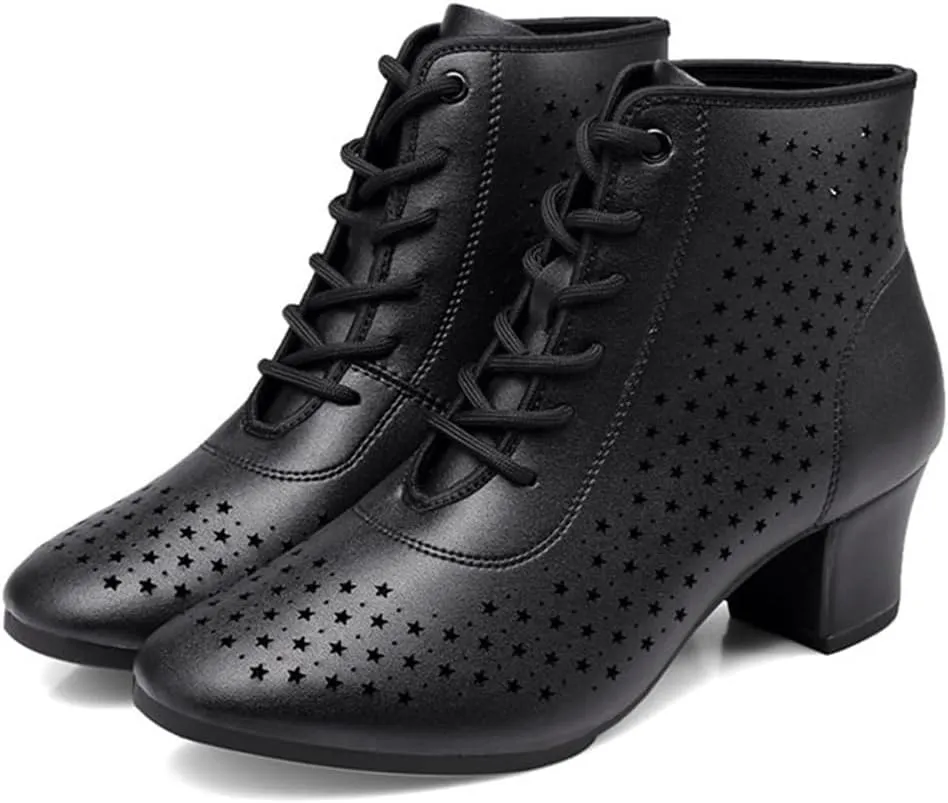 Women Ballroom Dance Shoes, Lace Up Performence Practice Dance Shoes Fashion High Top Jazz Boots