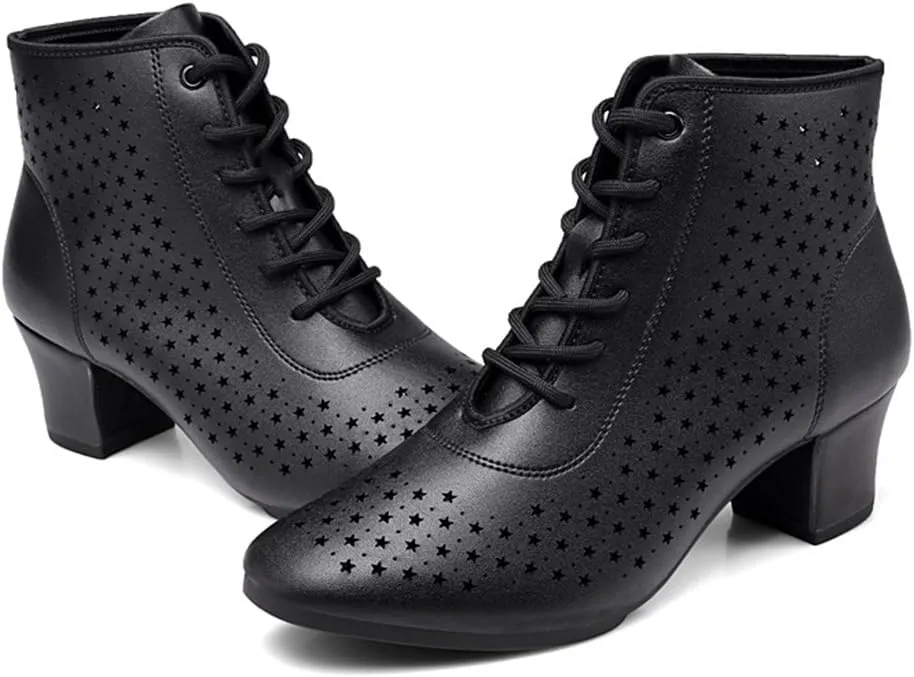 Women Ballroom Dance Shoes, Lace Up Performence Practice Dance Shoes Fashion High Top Jazz Boots