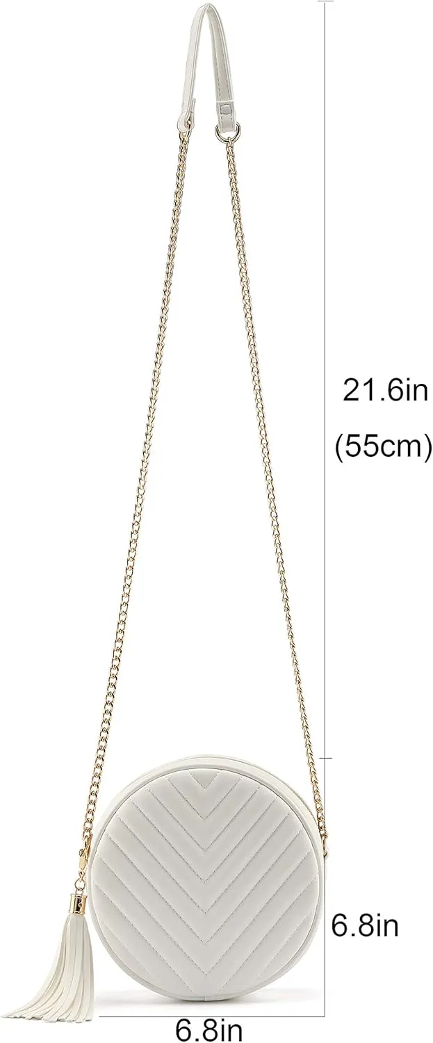 Women Crossbody Shoulder Bag Circle Tassel Purse Clutch Evening Small PU leather Handbag Fashion Wallet With Chain (Gold #1)