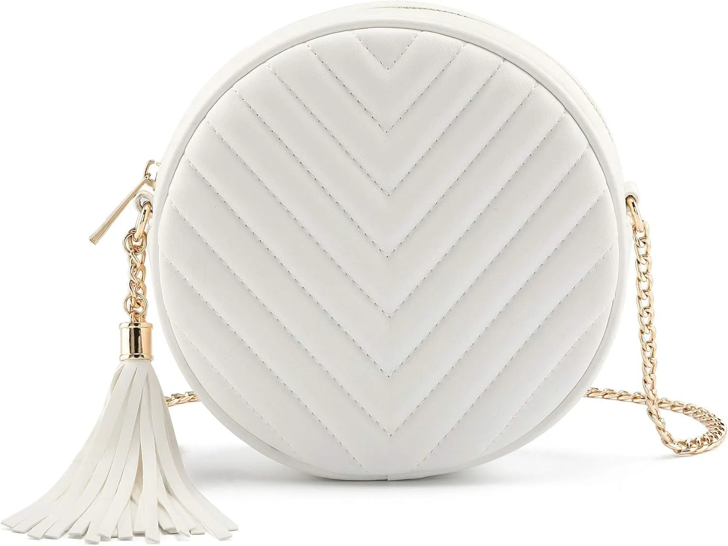 Women Crossbody Shoulder Bag Circle Tassel Purse Clutch Evening Small PU leather Handbag Fashion Wallet With Chain (Gold #1)