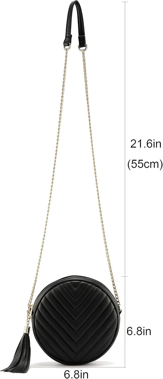 Women Crossbody Shoulder Bag Circle Tassel Purse Clutch Evening Small PU leather Handbag Fashion Wallet With Chain
