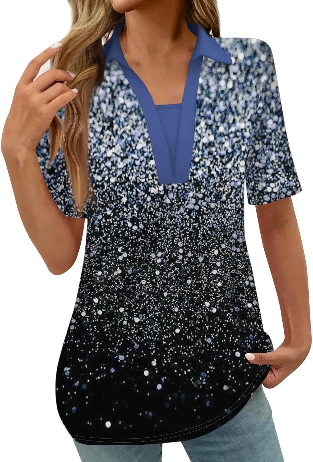 Women Floral Print 2024 Casual Tops V Neck Summer Blouse Shirt Lapel Collar Tunic Tops Trendy Dressy Ladies Clothing