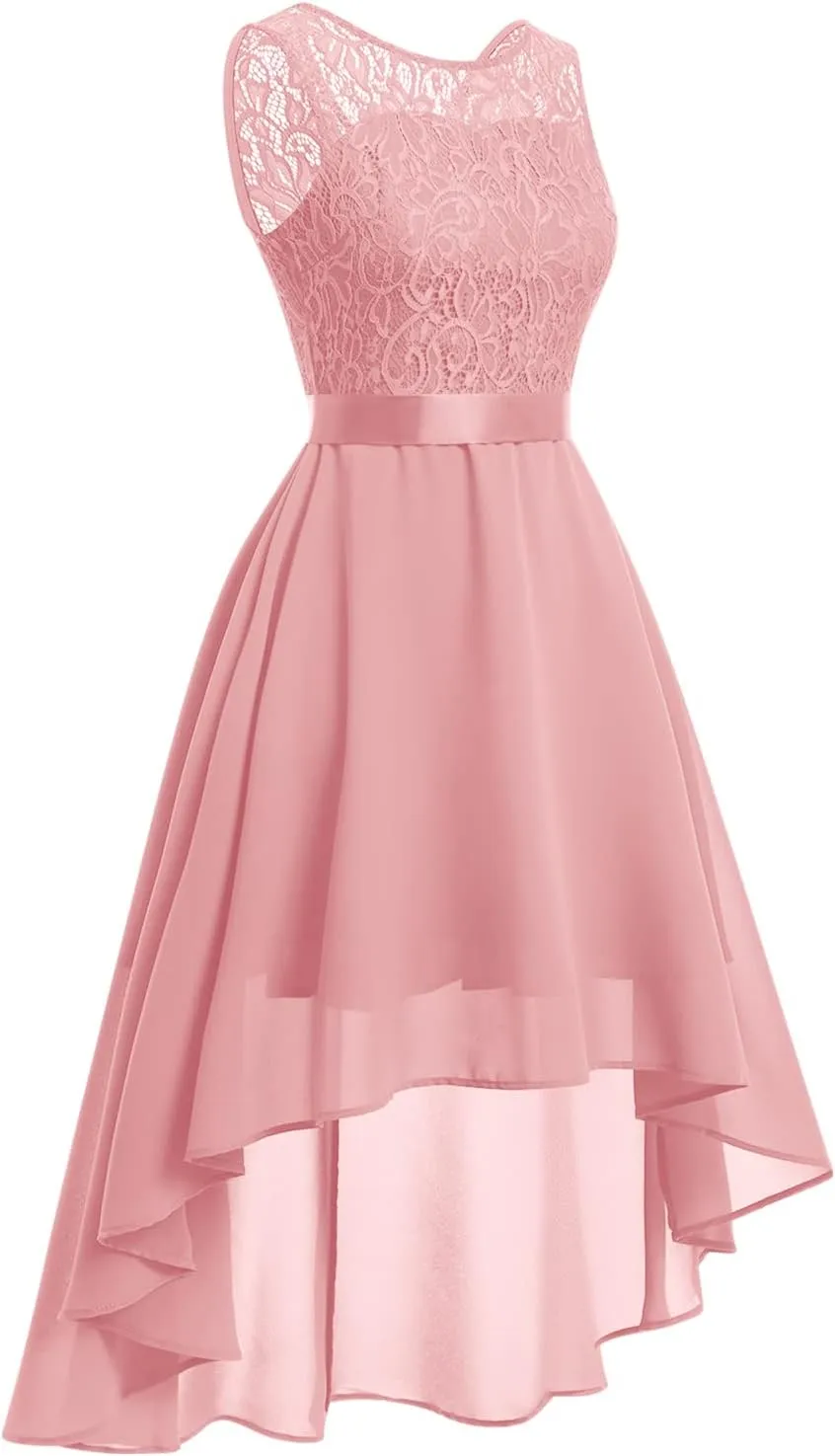 Women Halter Neck High Low Cocktail Skater Dress Vintage Floral Lace Chiffon Bridesmaid Dress Hi Lo Wedding Swing Party Dress
