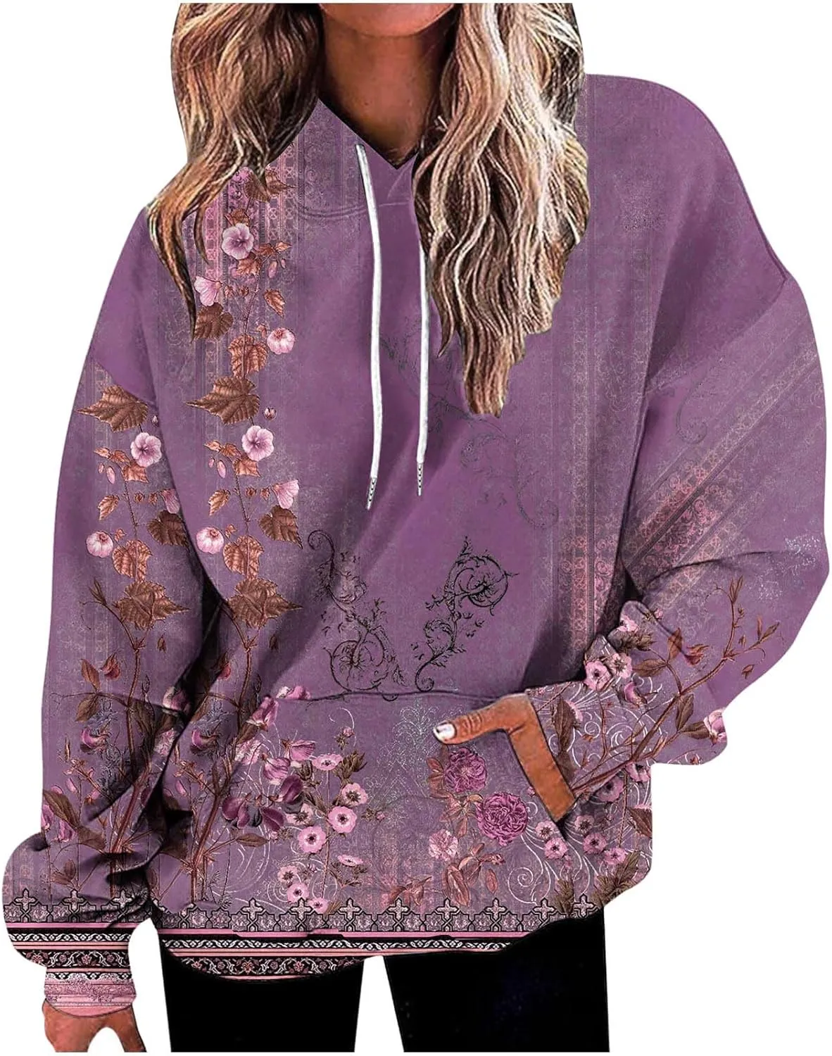 Women Oversized Hooded Sweatshirts Fashion Printed Pocket Long Sleeve Blouse Casual Tops Sweatershirt Y2K Hoodies