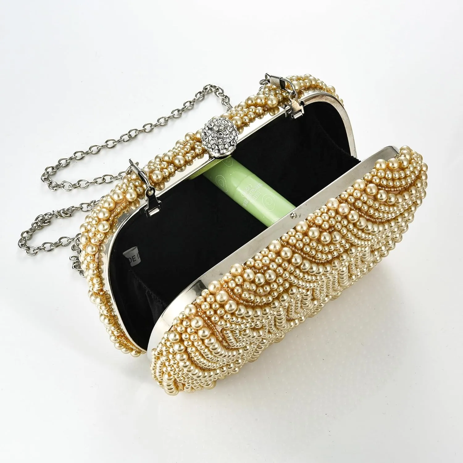 Women Pearl Evening Clutch Bag Handmade Full Beaded Elegant Bridal Purse Crossbody Handbag For Wedding Party Prom